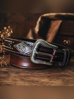 Ariat Brown Belt With Silver Tone Hardware And Embellishments